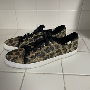 Keds X Kate Spade Glitter Cheetah Print Shoes Kickstart Size 5 Ribbon Laces Shoe